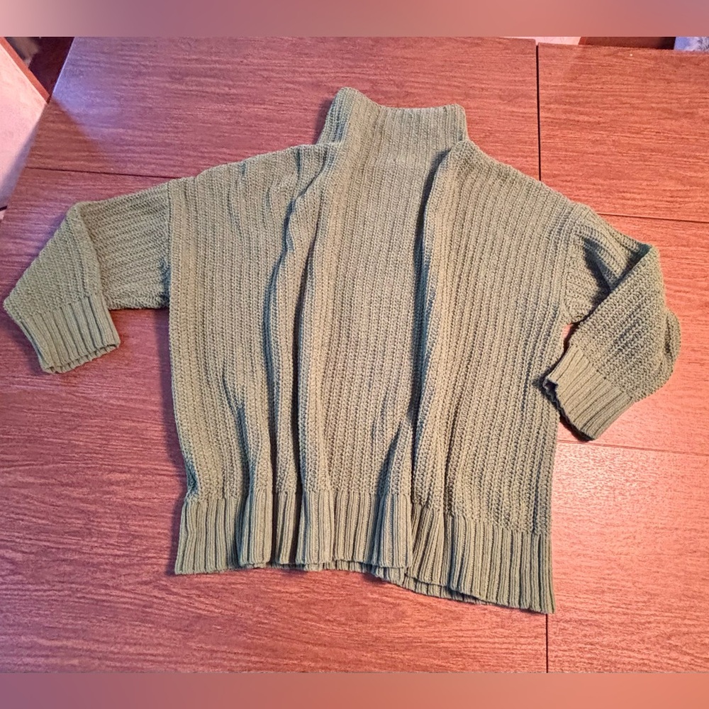 Women's Aerie Kelly Green Turtleneck Cable Rib Tunic Sweater -Medium-EUC - Picture 5 of 6
